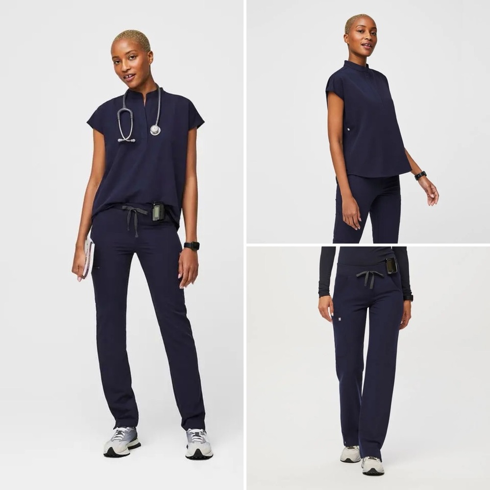 Figs Women's Navy Mock-Neck Scrub Top & Drawstring Pants